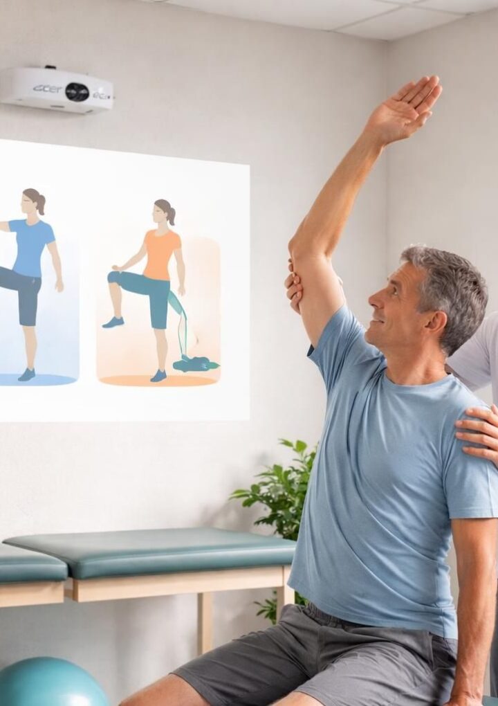 Kiné : exercices de rééducation projetés avec mini vidéoprojecteur Acer