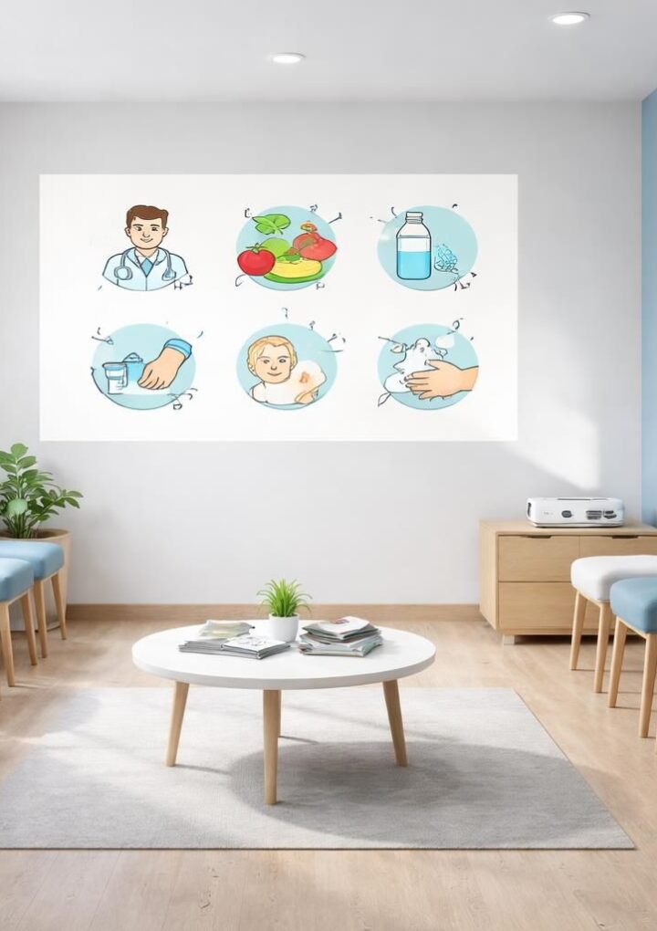 Salle d’attente médicale : prévention diffusée sur mini vidéoprojecteur Acer