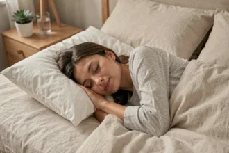 Femme dormant paisiblement dans une chambre cosy, illustrant l'importance du sommeil pour la perte de poids