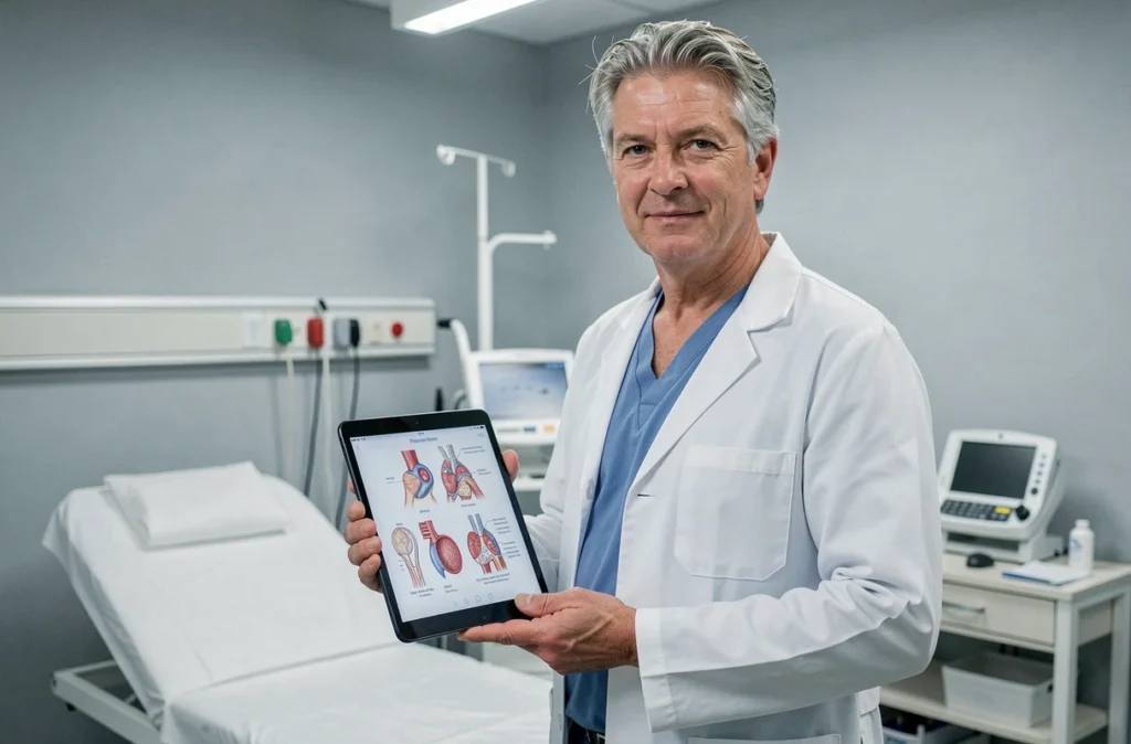 Le Dr Philippe Collin, chirurgien esthétique à Nancy, debout dans sa salle de consultation moderne