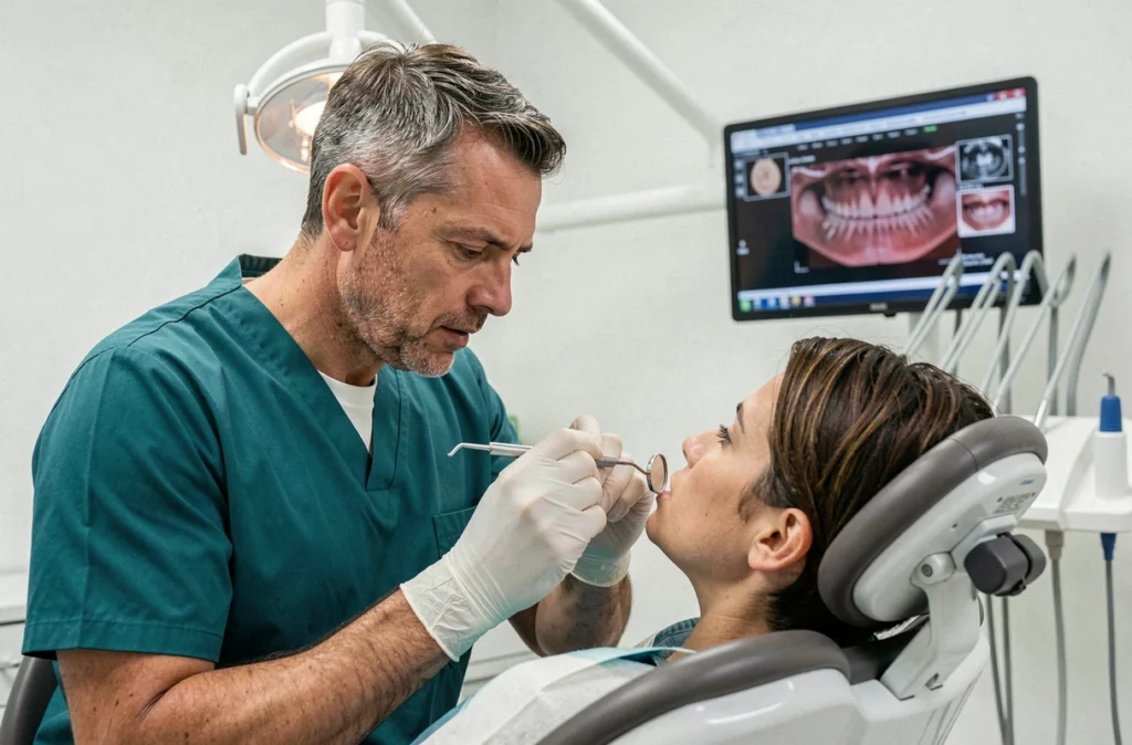 Dentiste Ducheyne Fabrice examinant un patient dans son cabinet de Compiègne